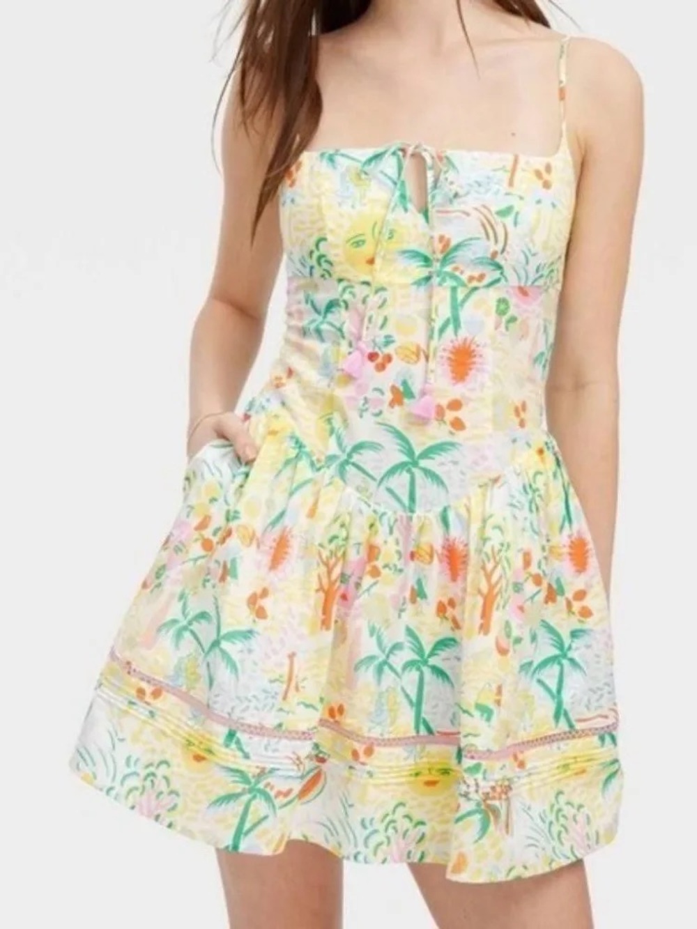 Roller Rabbit Yellow Tropical Palm Print Sundress